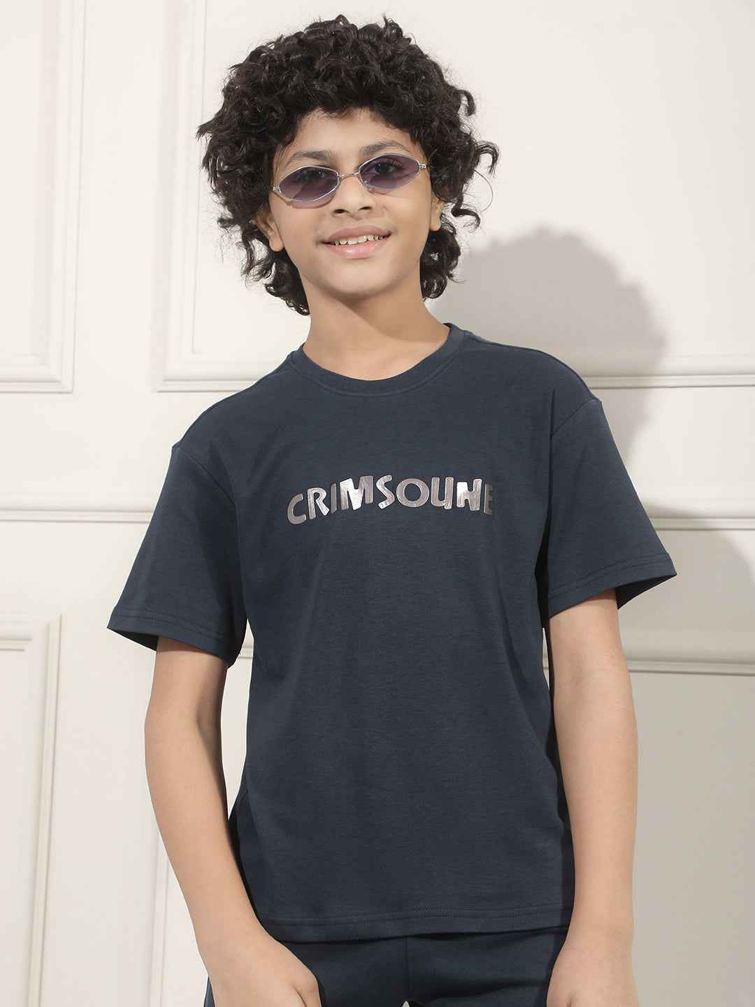 Navy Blue Typographic Print 100% Cotton T-Shirt