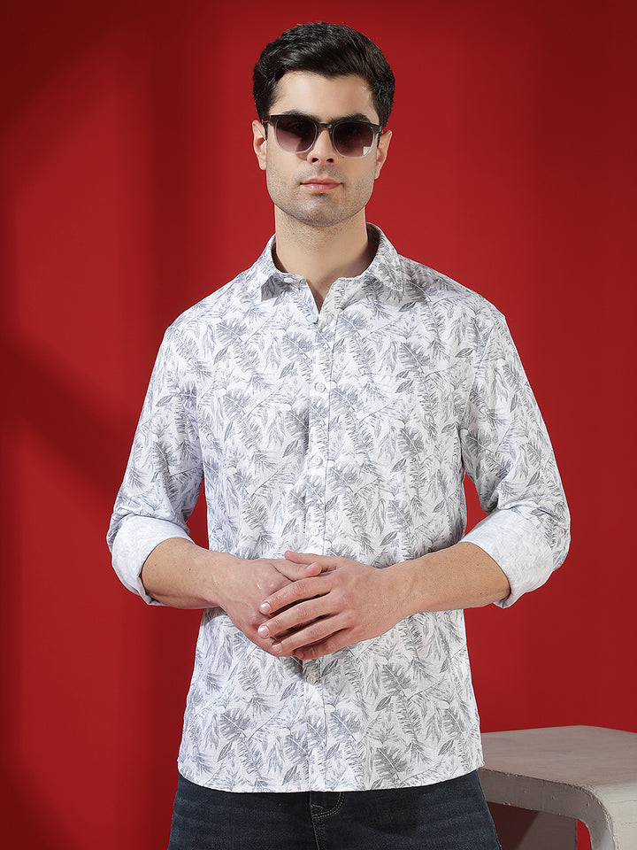 Green Linen Printed Shirt