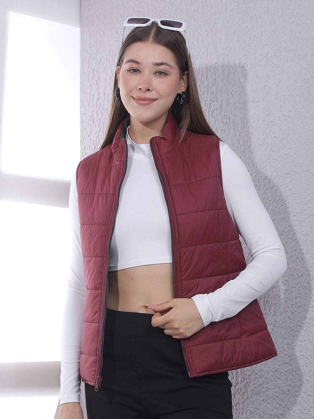 Red Sleeveless Puffer Reversible Jacket