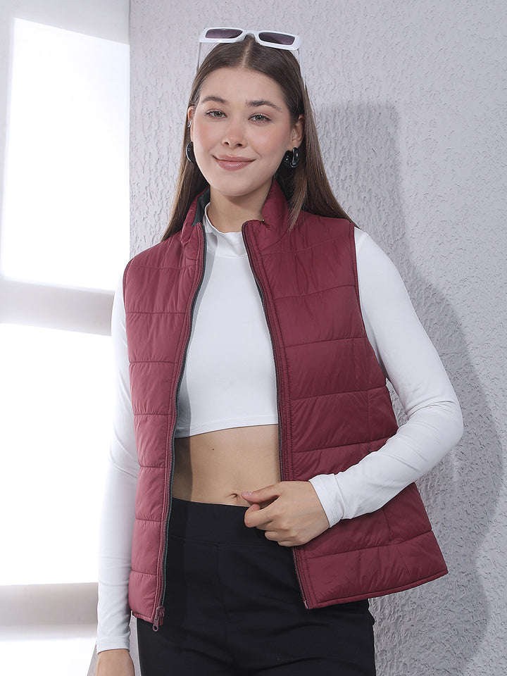 Red Sleeveless Puffer Reversible Jacket