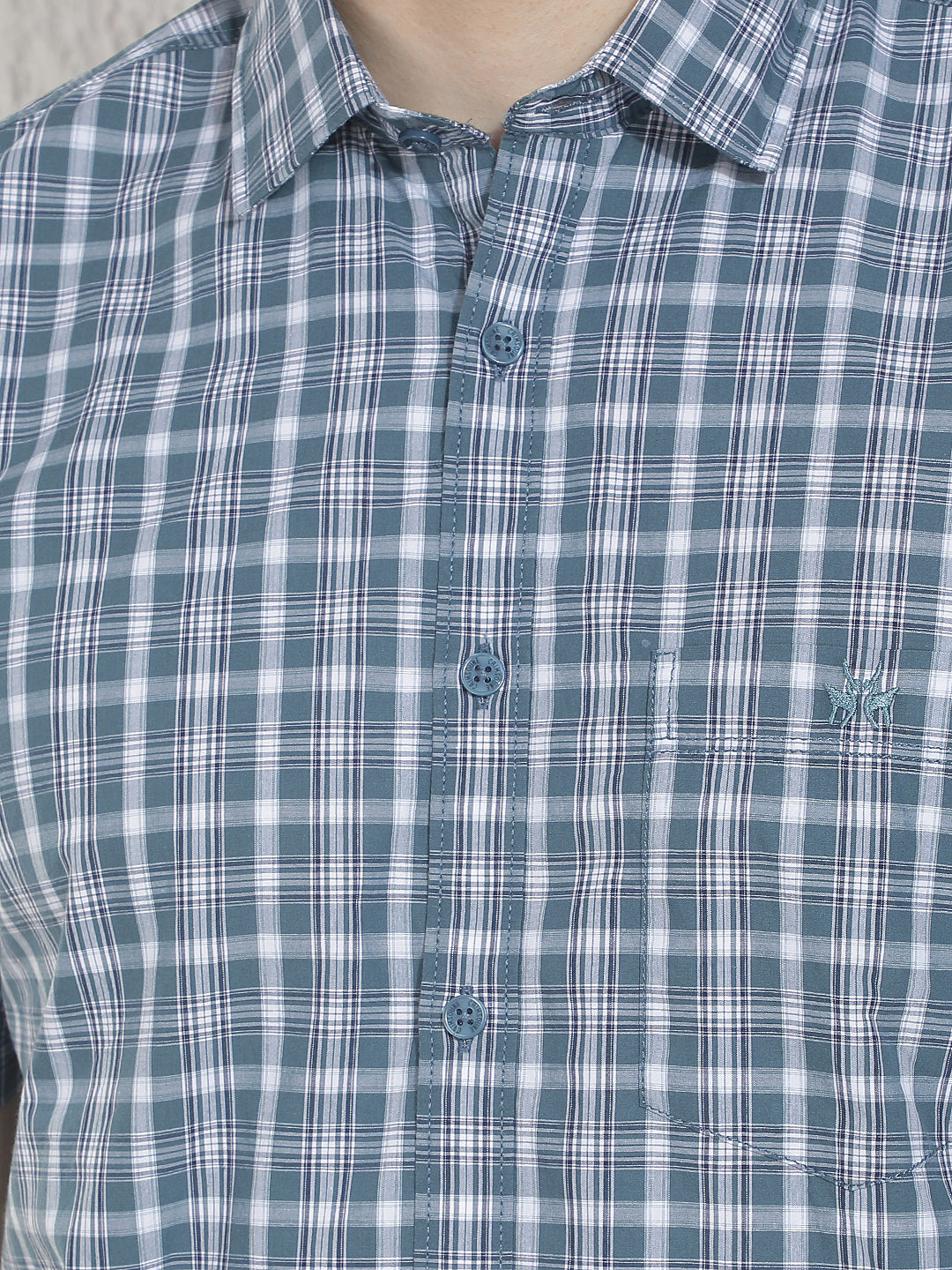 Blue Checked 100% Cotton Shirt-Men Shirts-Crimsoune Club