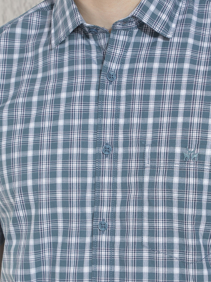 Blue Checked 100% Cotton Shirt-Men Shirts-Crimsoune Club