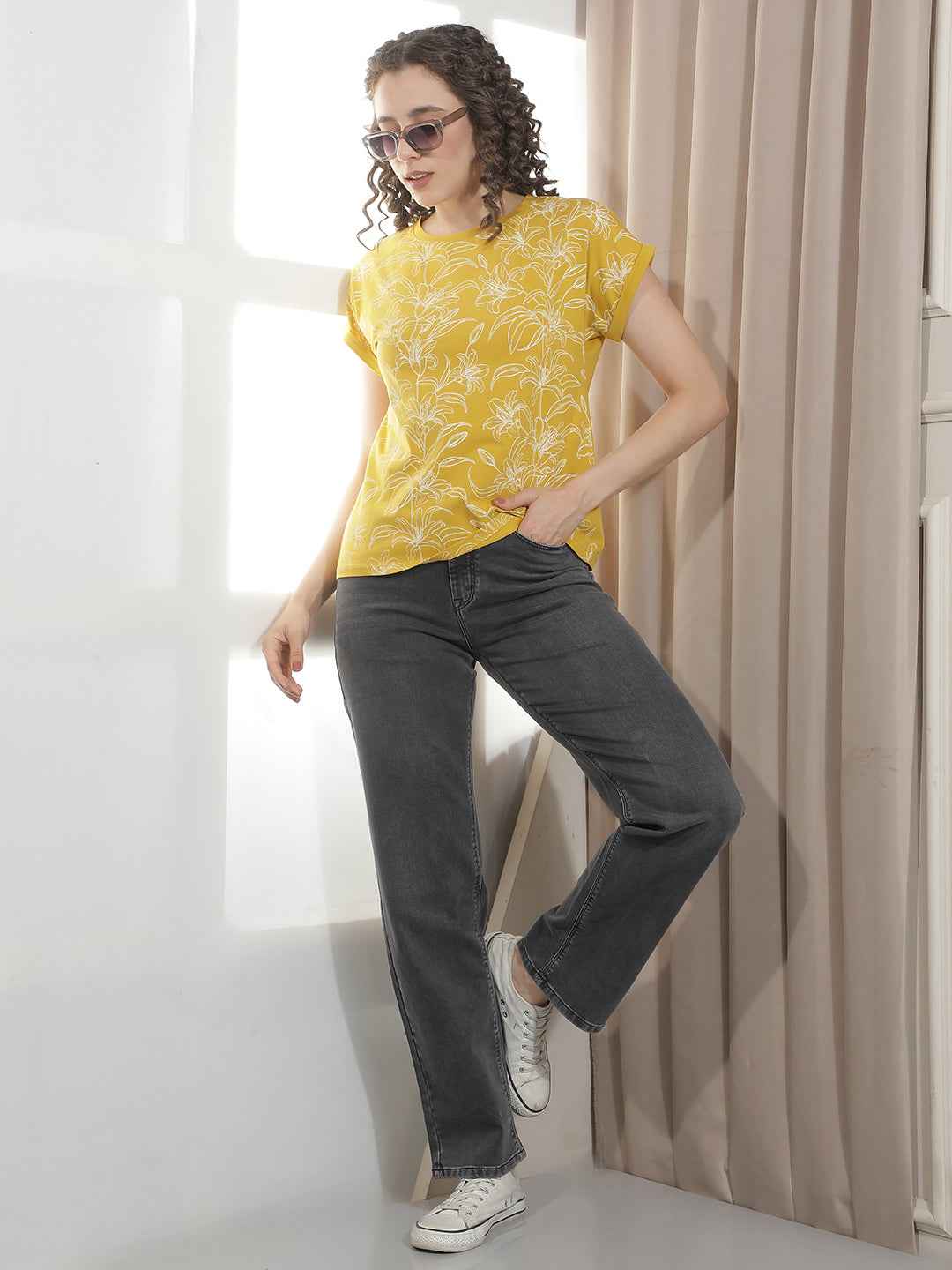 Yellow Floral Printed T-Shirt