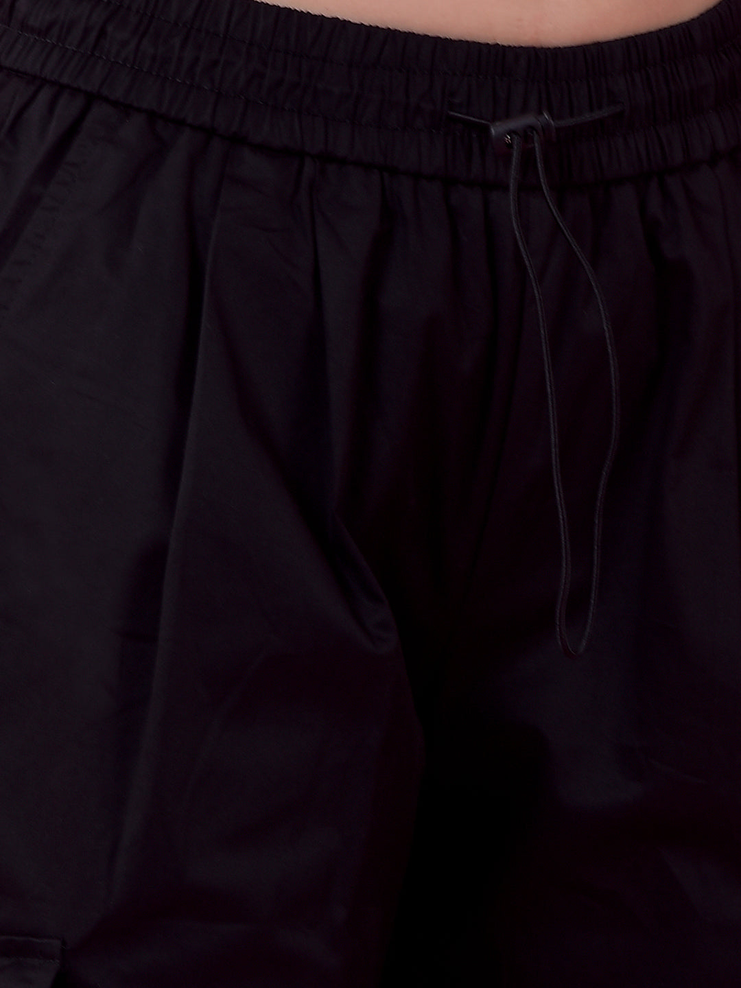 Black Loose Fit 100% Cotton Cargo Trousers