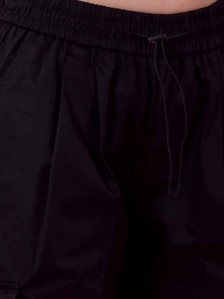 Black Loose Fit 100% Cotton Cargo Trousers