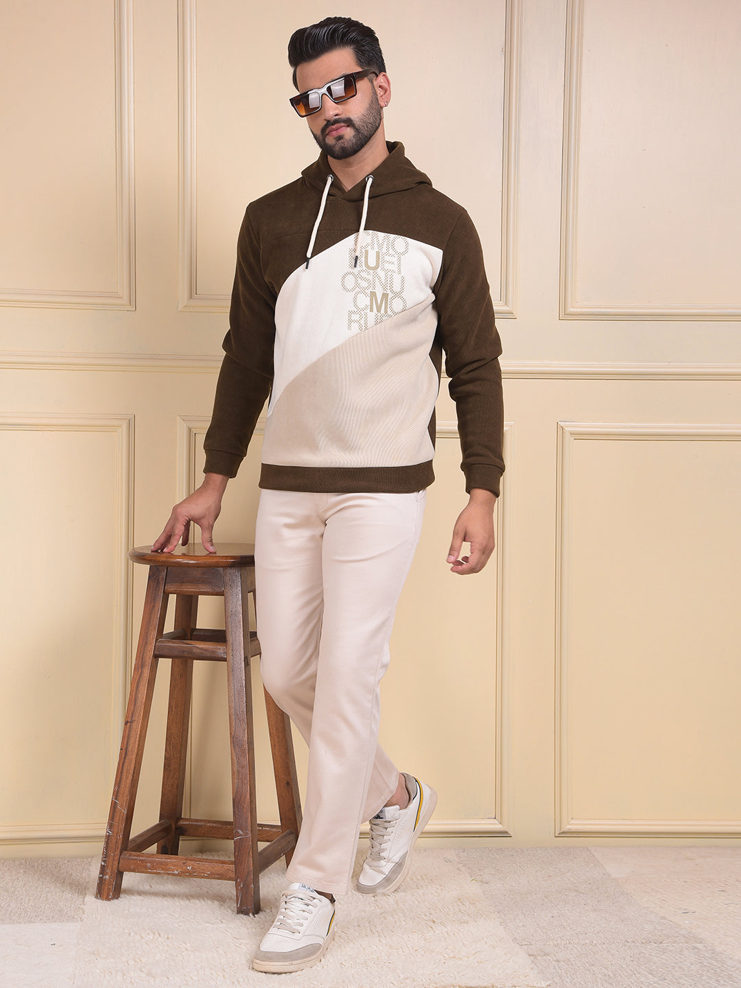Brown Color-Block Hooded Neck Sweatshirt