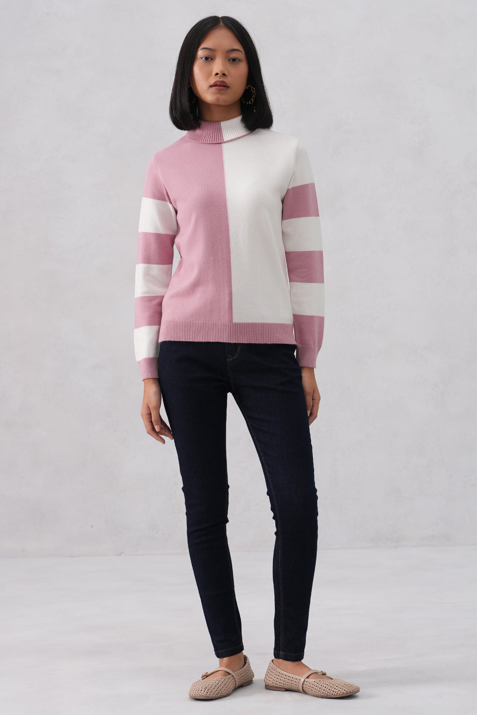 Pink Cream Color-Block Sweater
