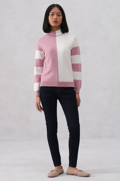 Pink Cream Color-Block Sweater
