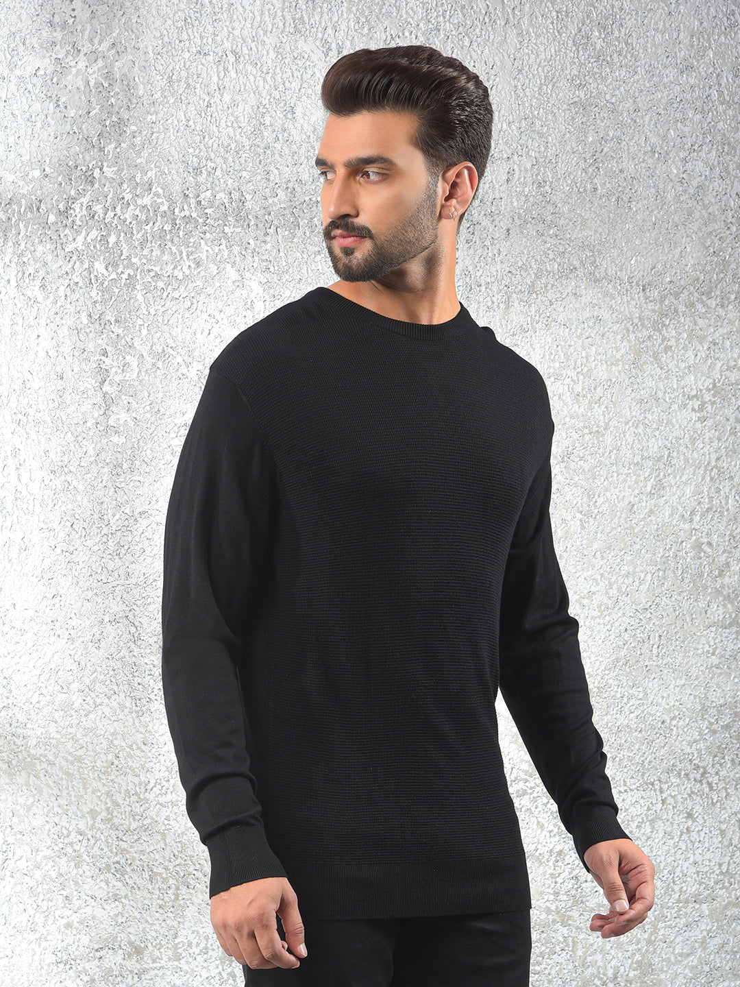 All-Day Comfort Black Jacquard Sweater