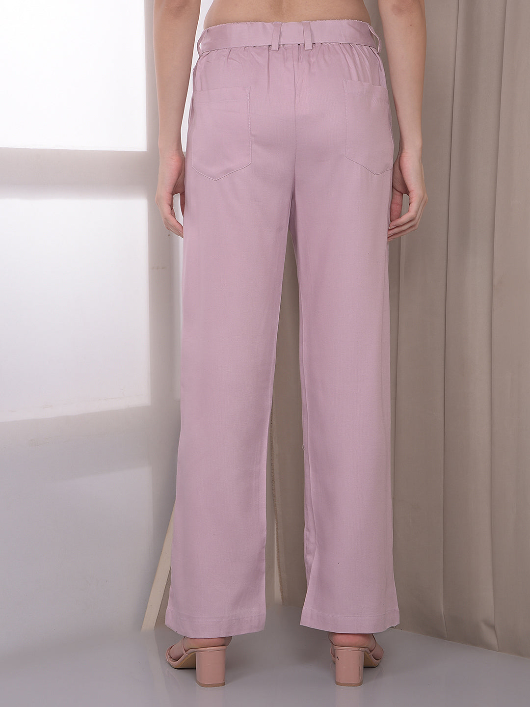 Pink Wide Leg Casual Trousers With Belt