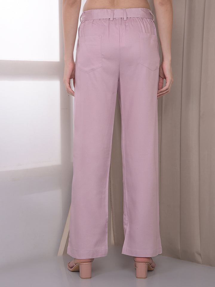 Pink Wide Leg Casual Trousers With Belt