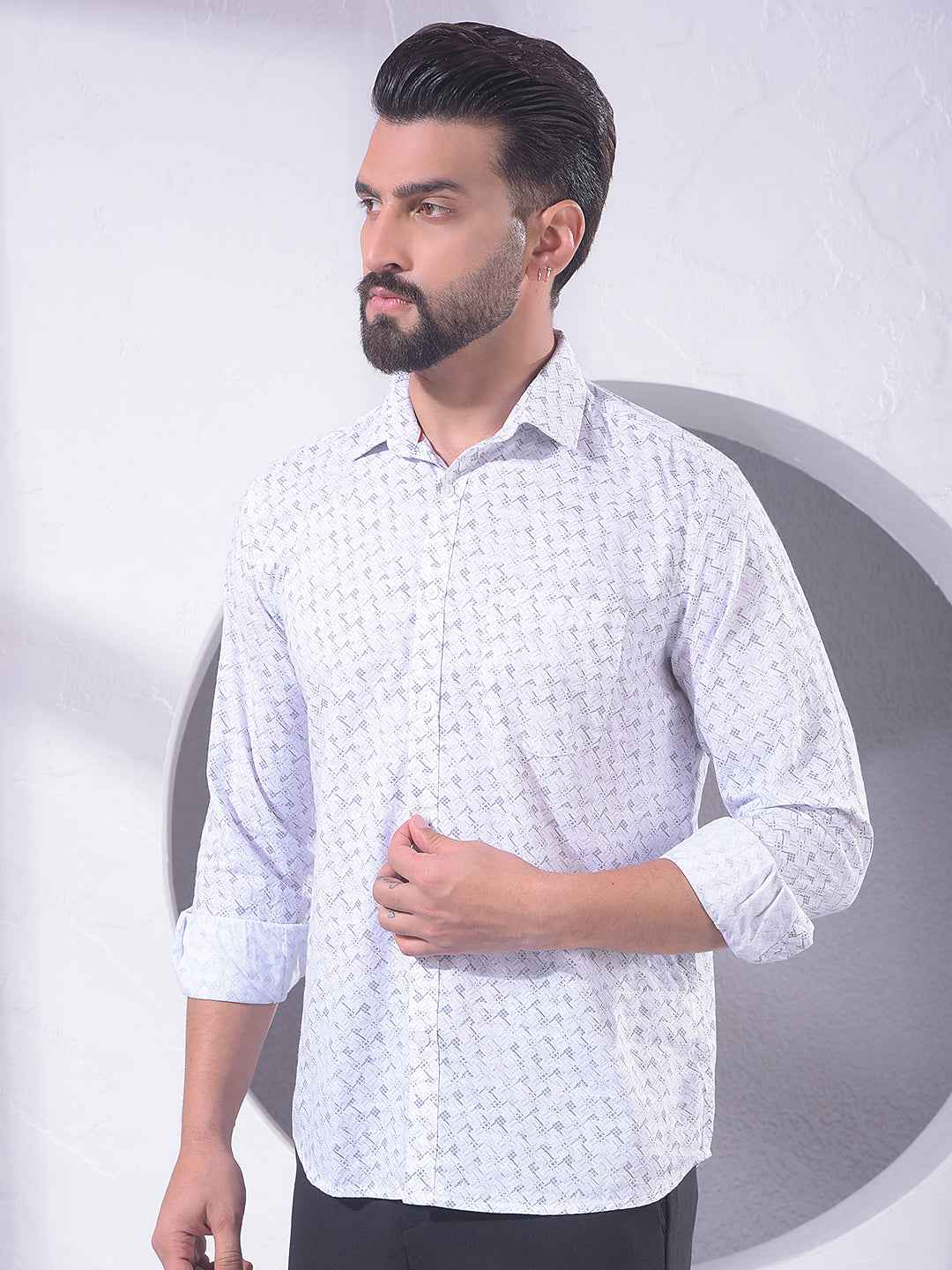 Grey Geometric Print Shirt