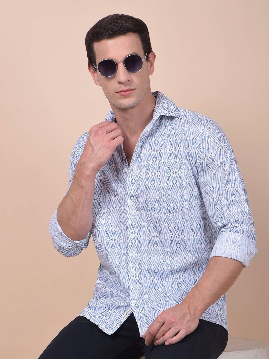Tailored Trim Blue Printed Shirt