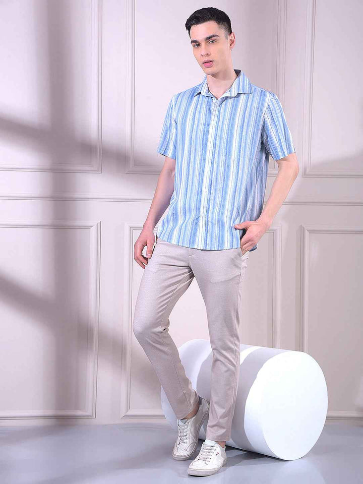 Beige Printed Knitted Trousers