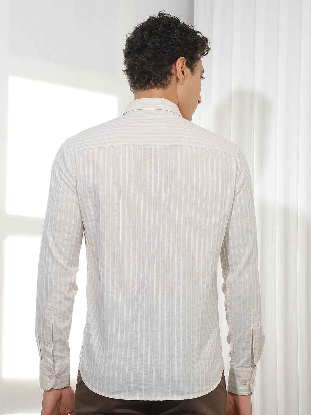 Beige Vertical Stripes Shirt
