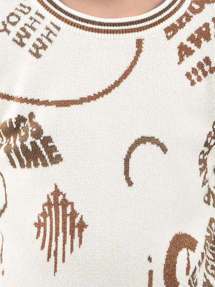 Cream Typographic Print Knitted Sweater