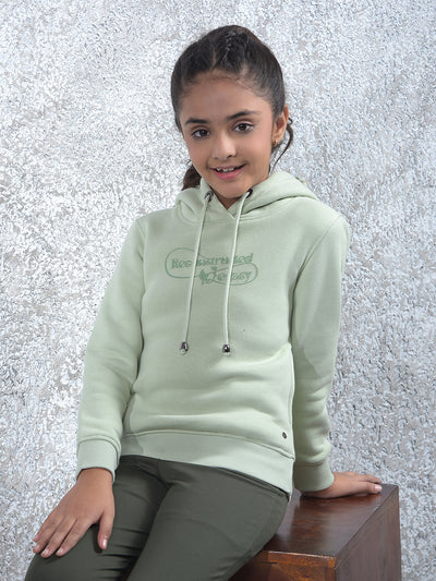 Green Graphic Print Hooded Neck Knitted Sweatshirt