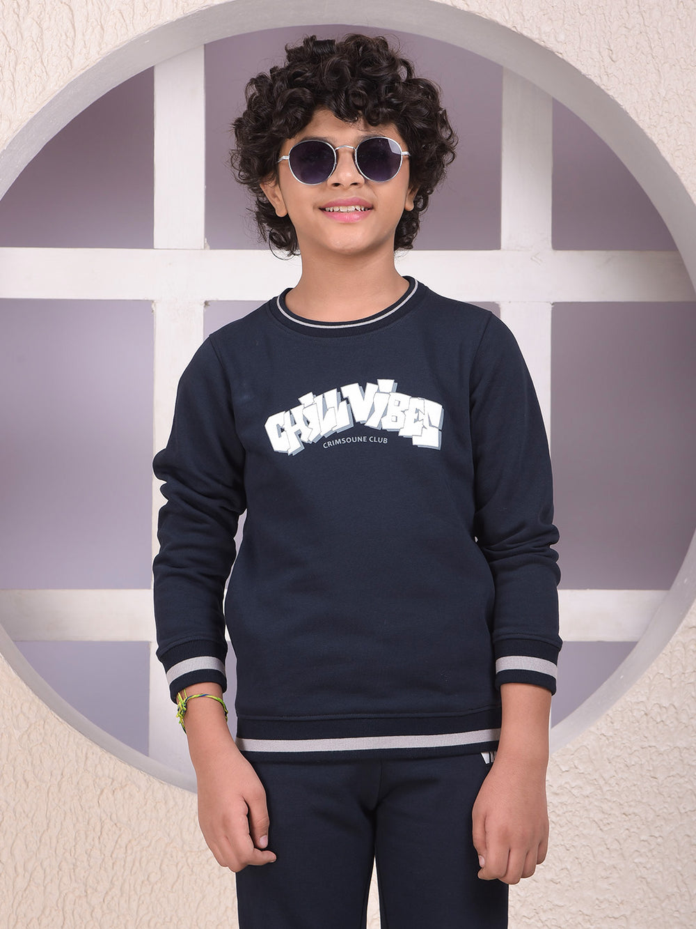Navy Blue Typographic Print Sweatshirt