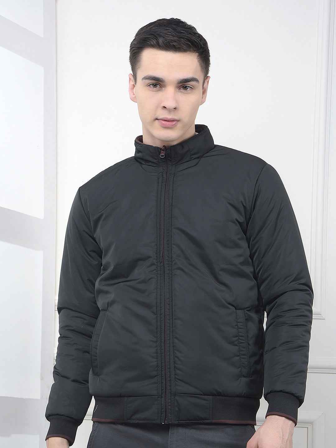 Wine High Neck Reversible Bomber Jacket