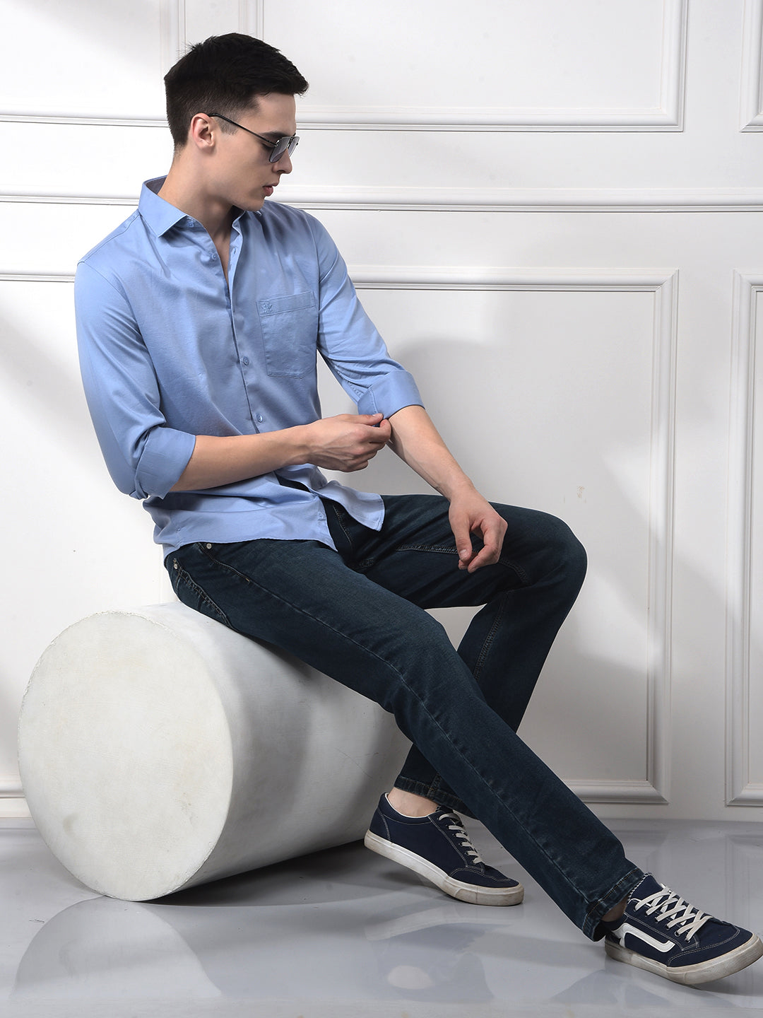 Steel Blue Blended Slim Fit Shirt