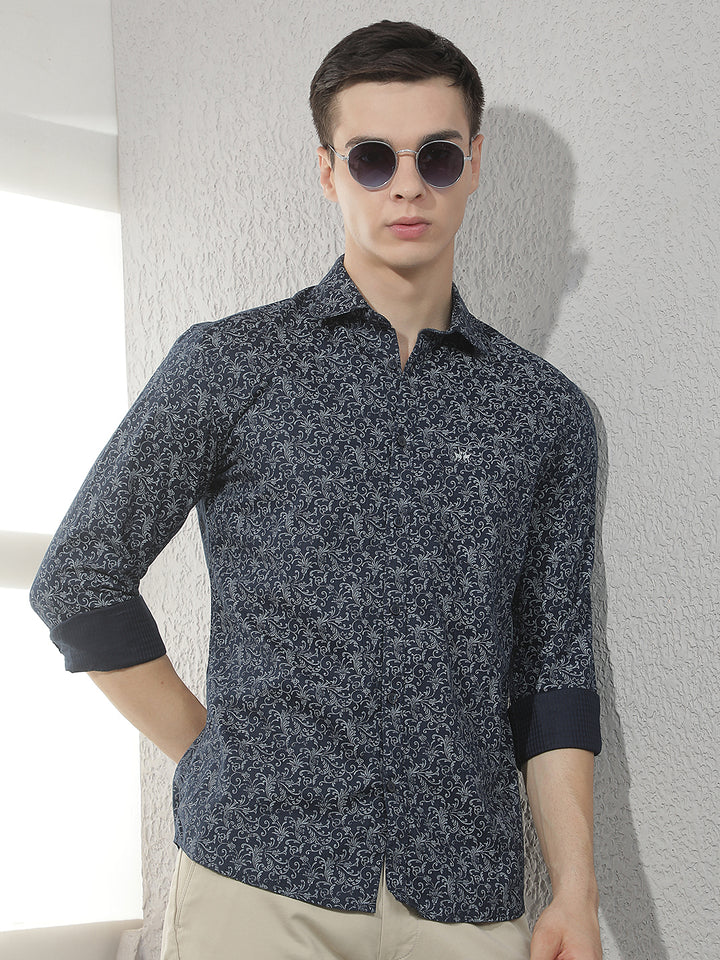Navy Blue Paisley Print Shirt