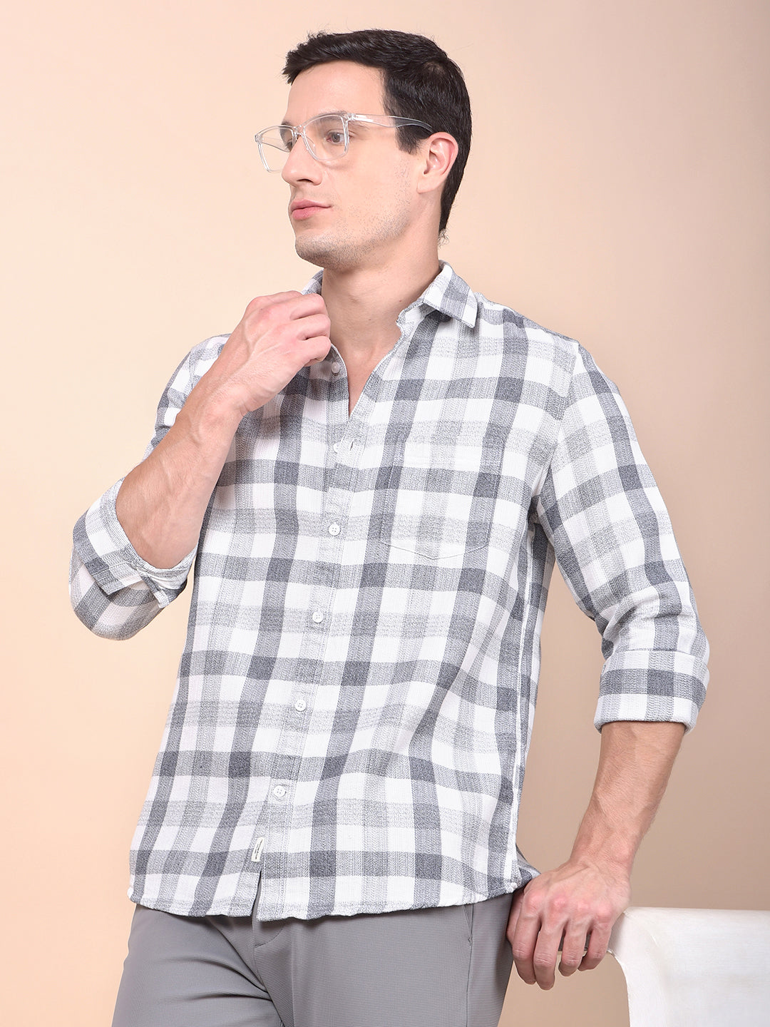 White Checked 100% Cotton Shirt