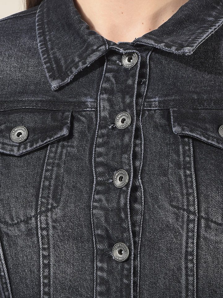 Black 100% cotton Crop Denim Jacket