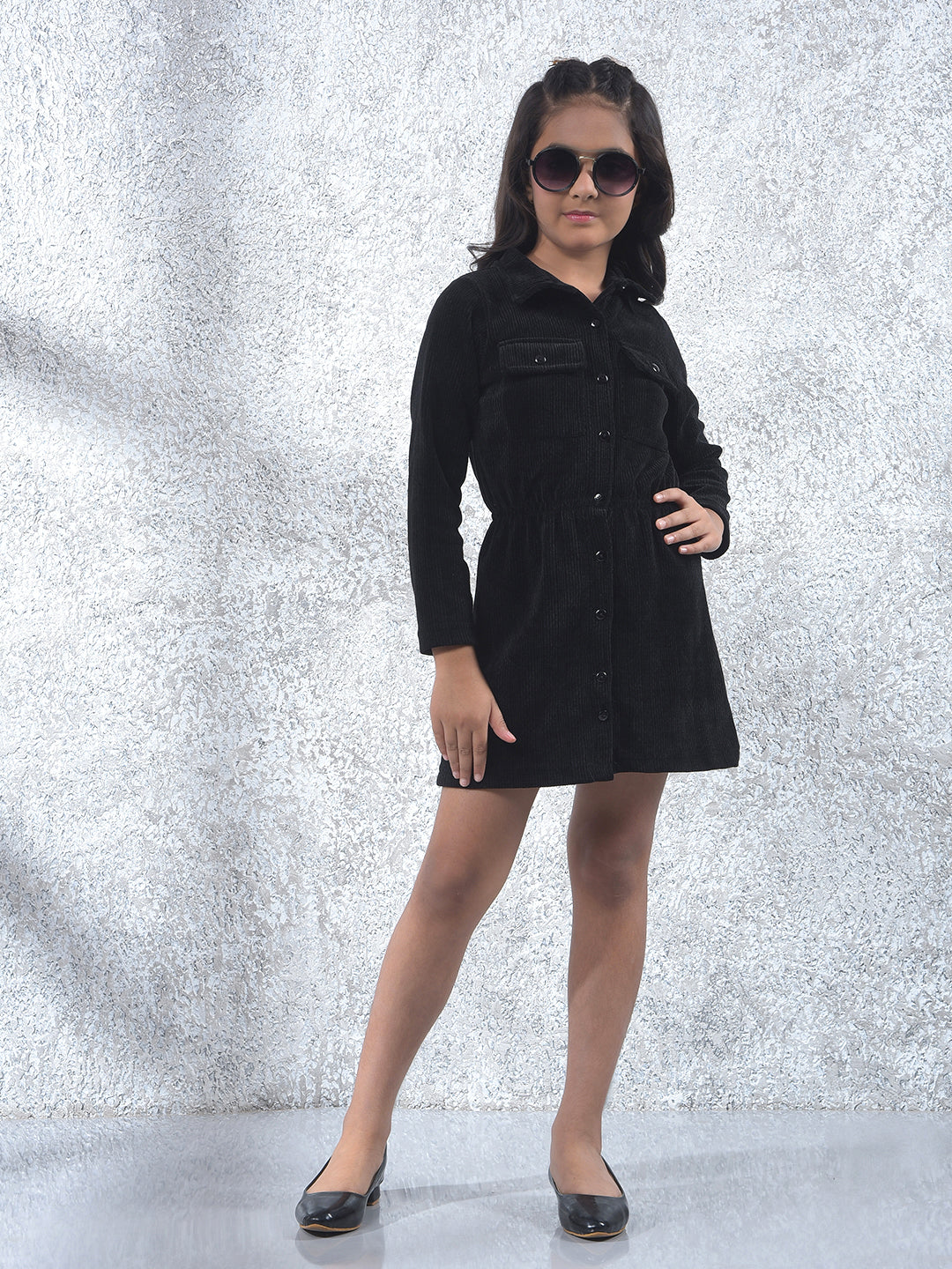 Relaxed Fit Black Corduroy Dress