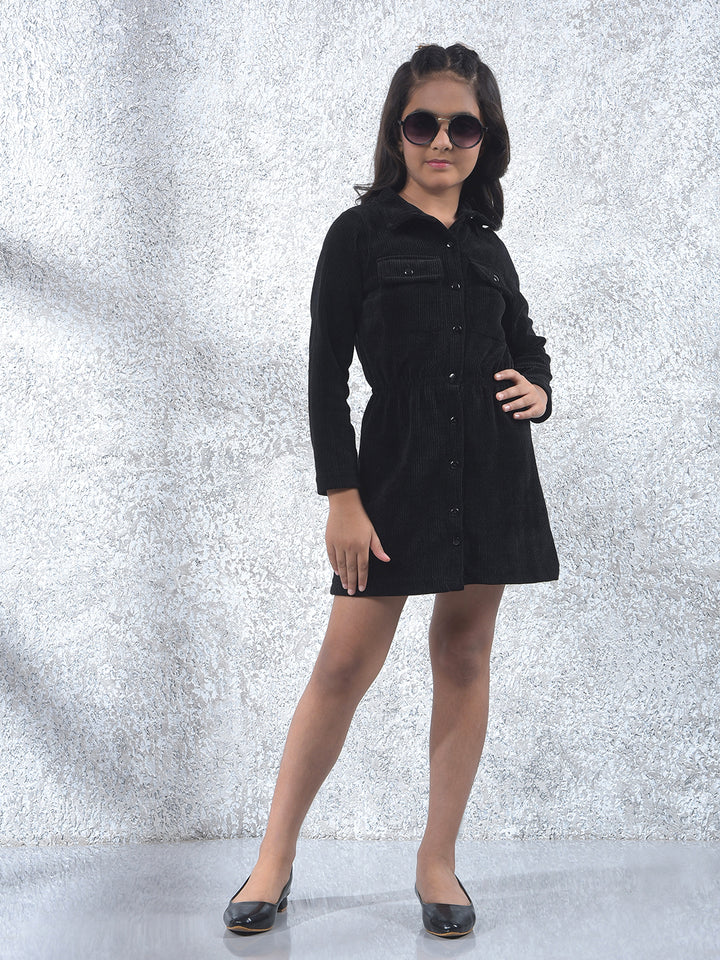 Relaxed Fit Black Corduroy Dress