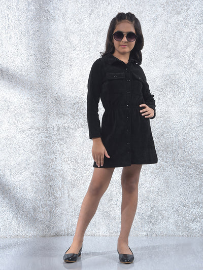 Relaxed Fit Black Corduroy Dress