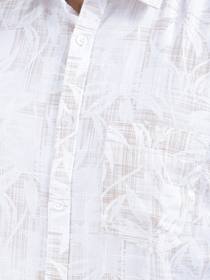 White Floral Print 100% Cotton Shirt