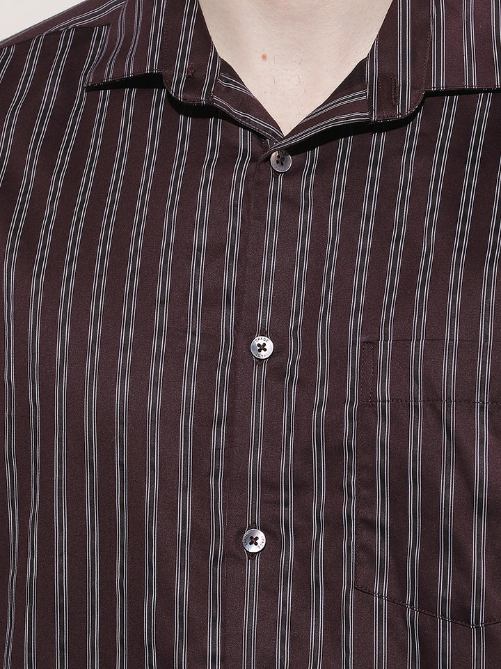 Maroon Vertical Stripes Shirt