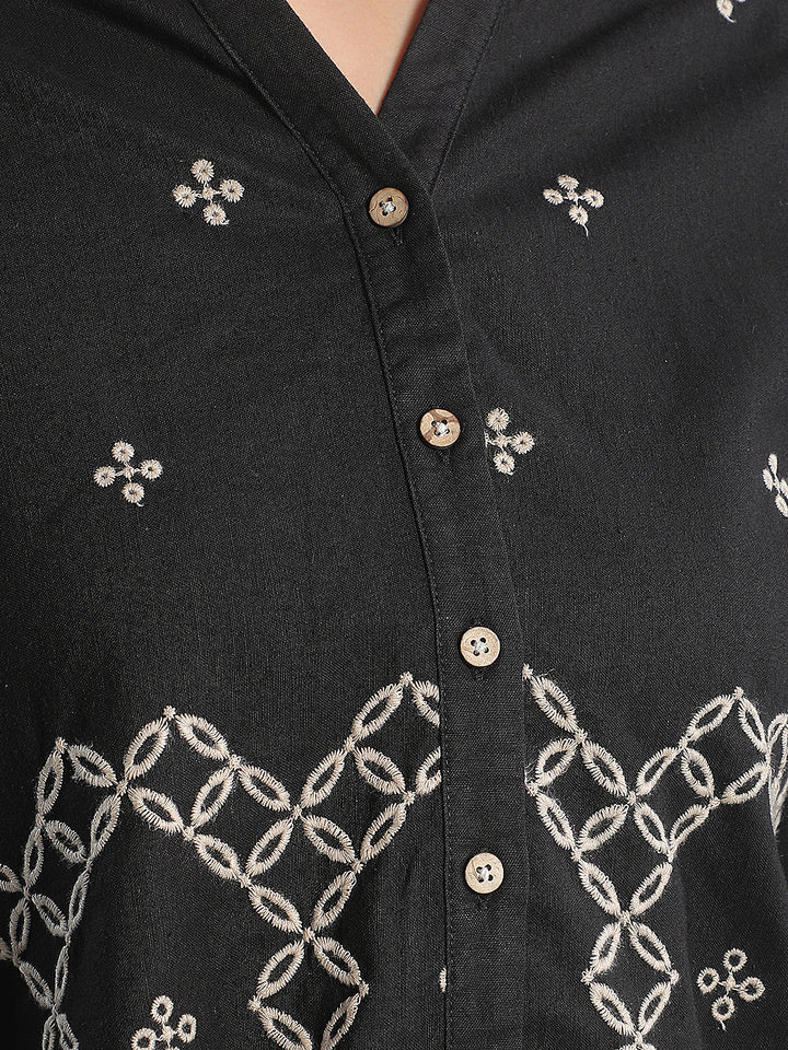 Navy Blue Embroidered Shirt