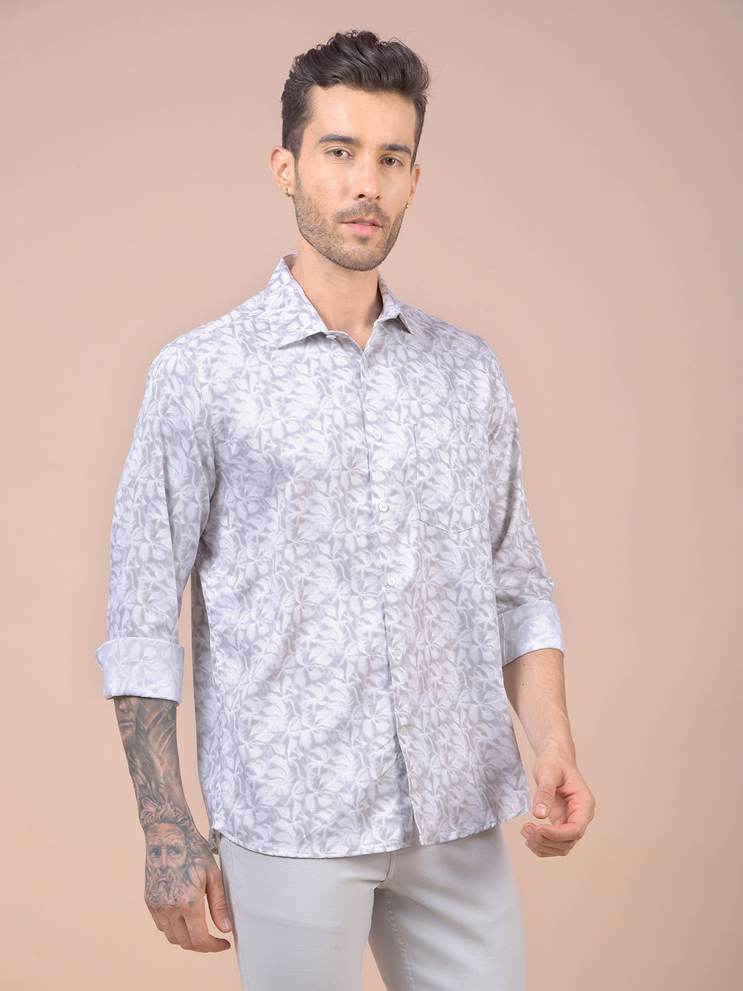 Grey Floral Print Shirt