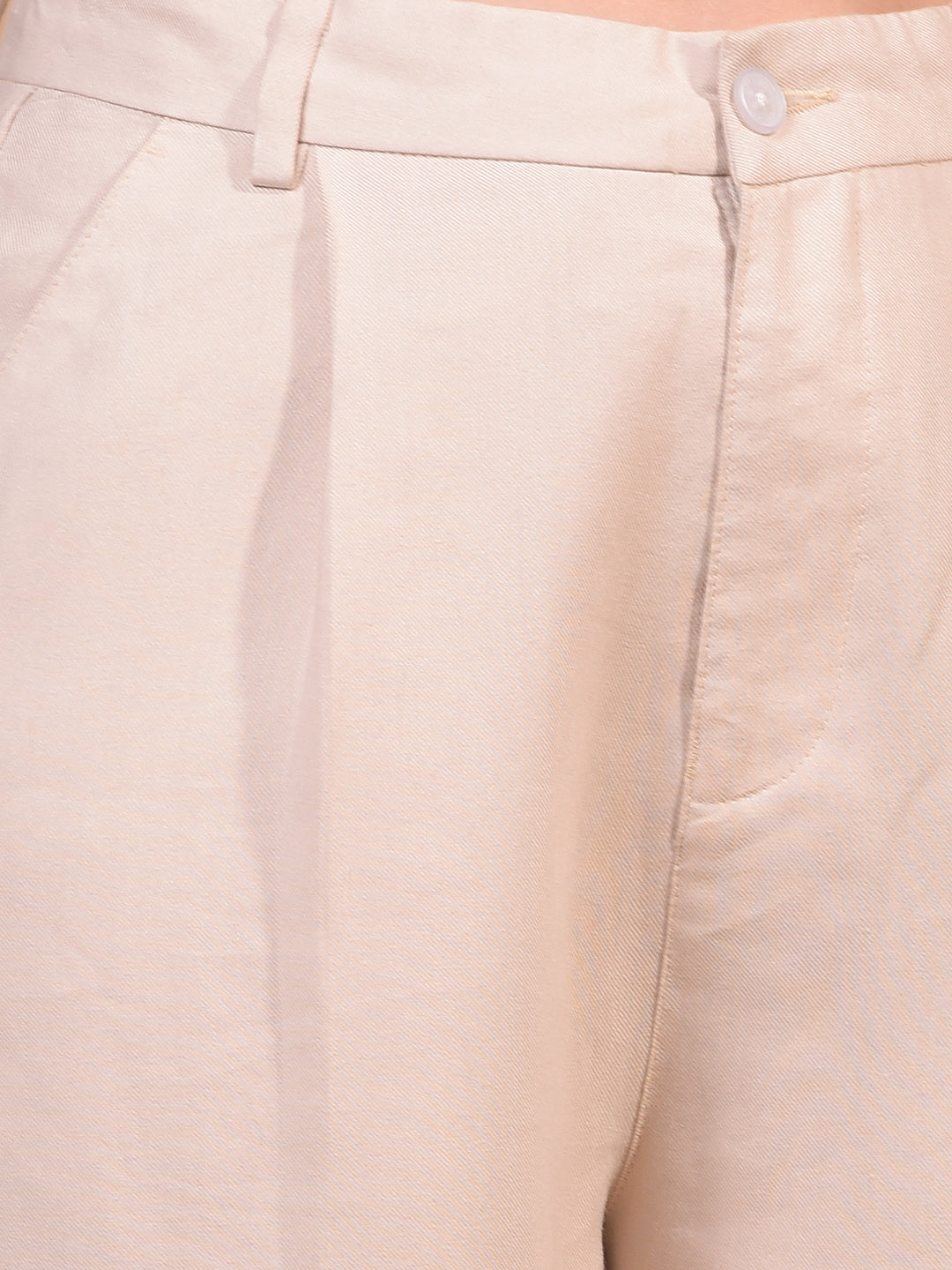 Beige Wide Leg Trousers