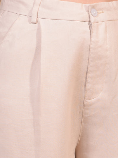 Beige Wide Leg Trousers