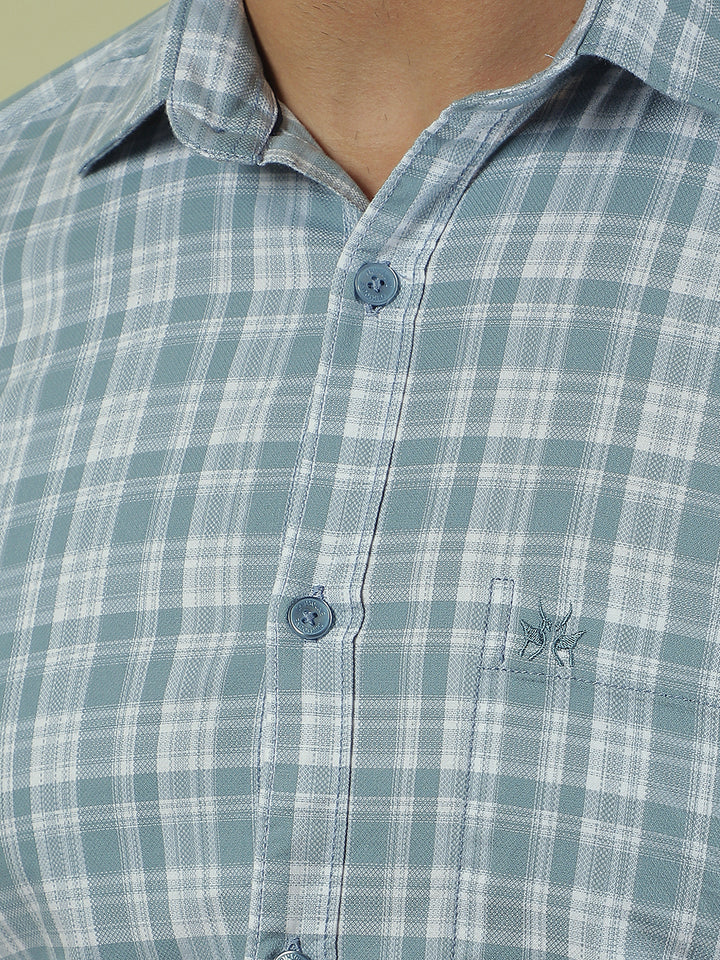 Blue Checked 100% Cotton Shirt