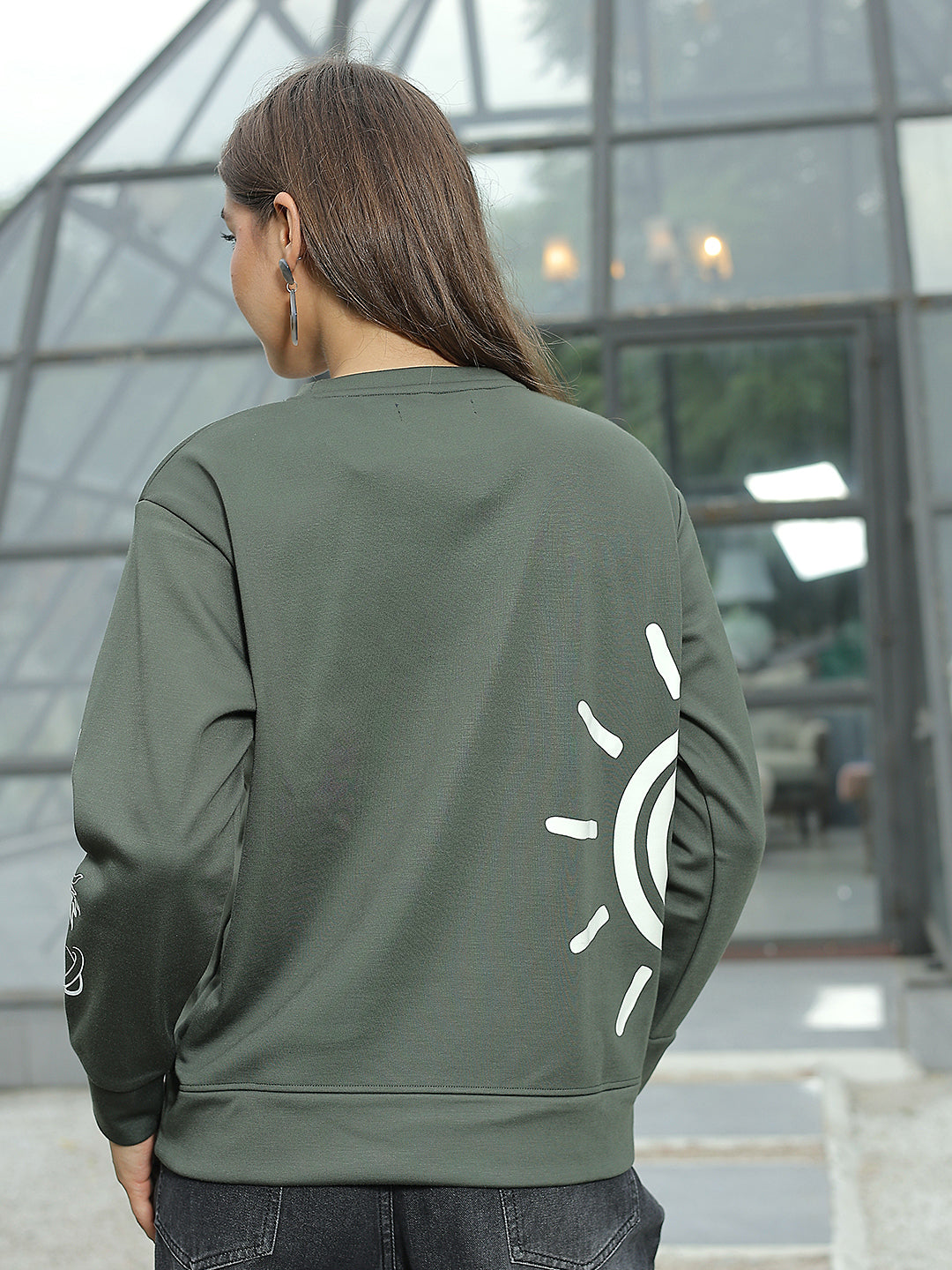 Olive Graphic Print Sweatshirt