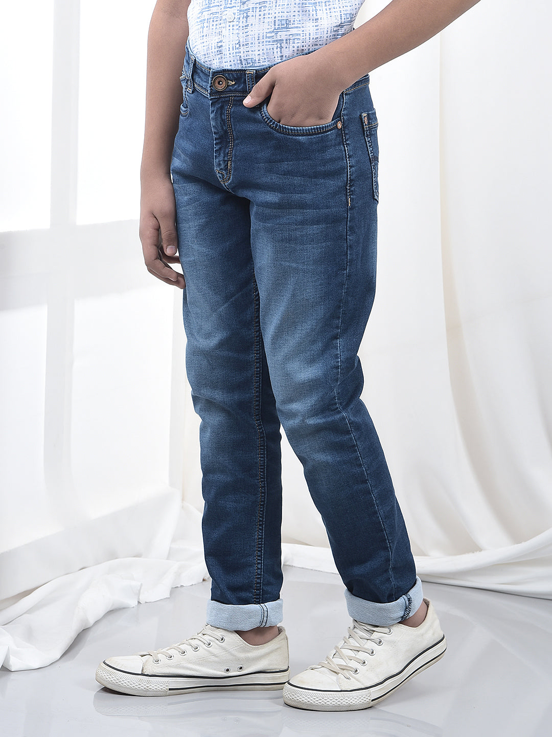 Trendy Dark Wash Blue Jeans