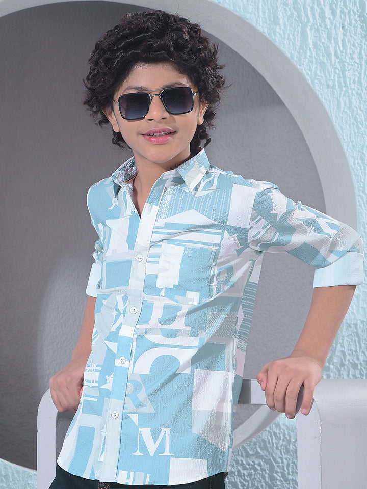 Blue Typographic Print Shirt-Boys Shirts-Crimsoune Club