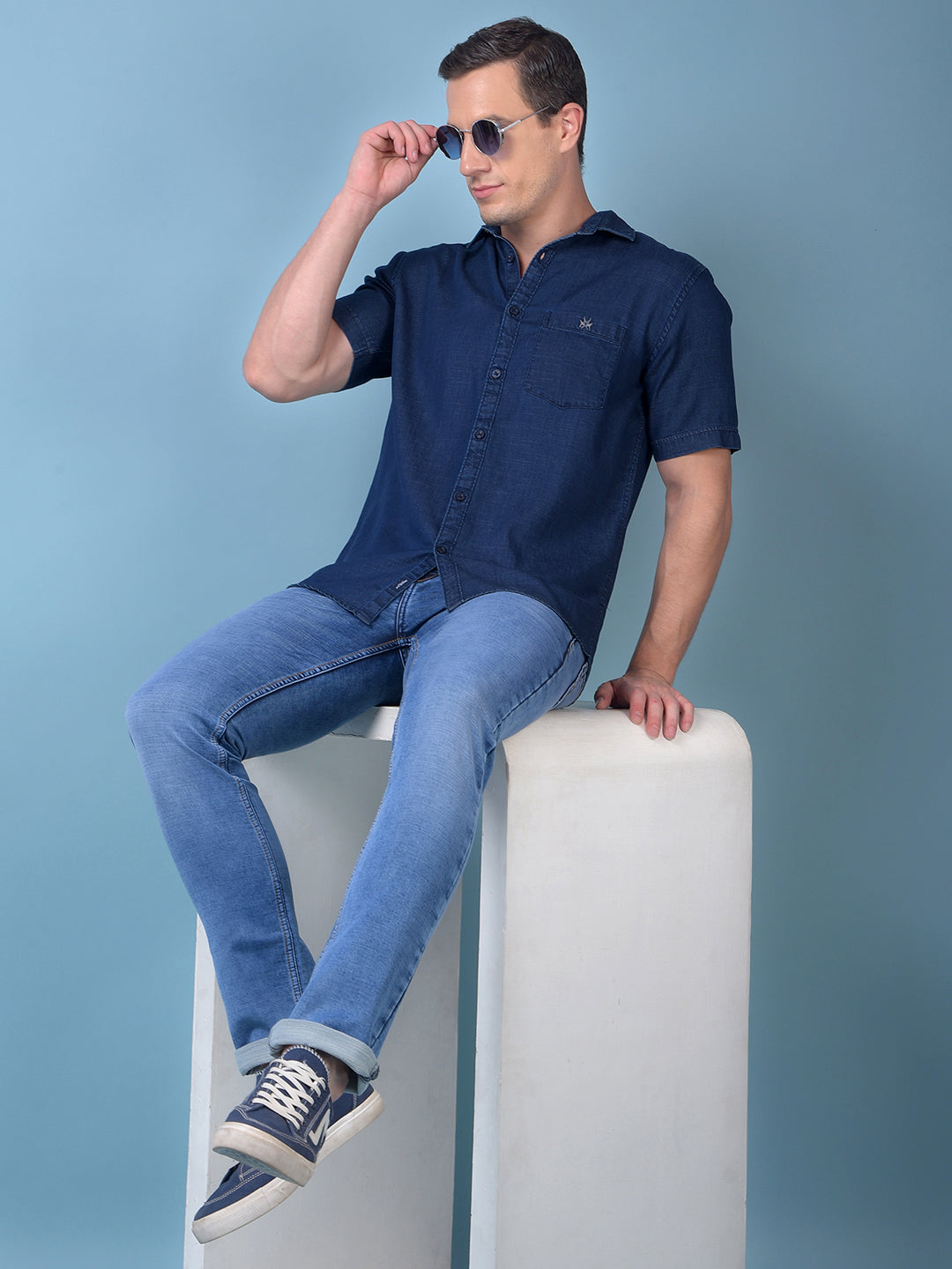 Blue 100% Cotton Denim Shirt