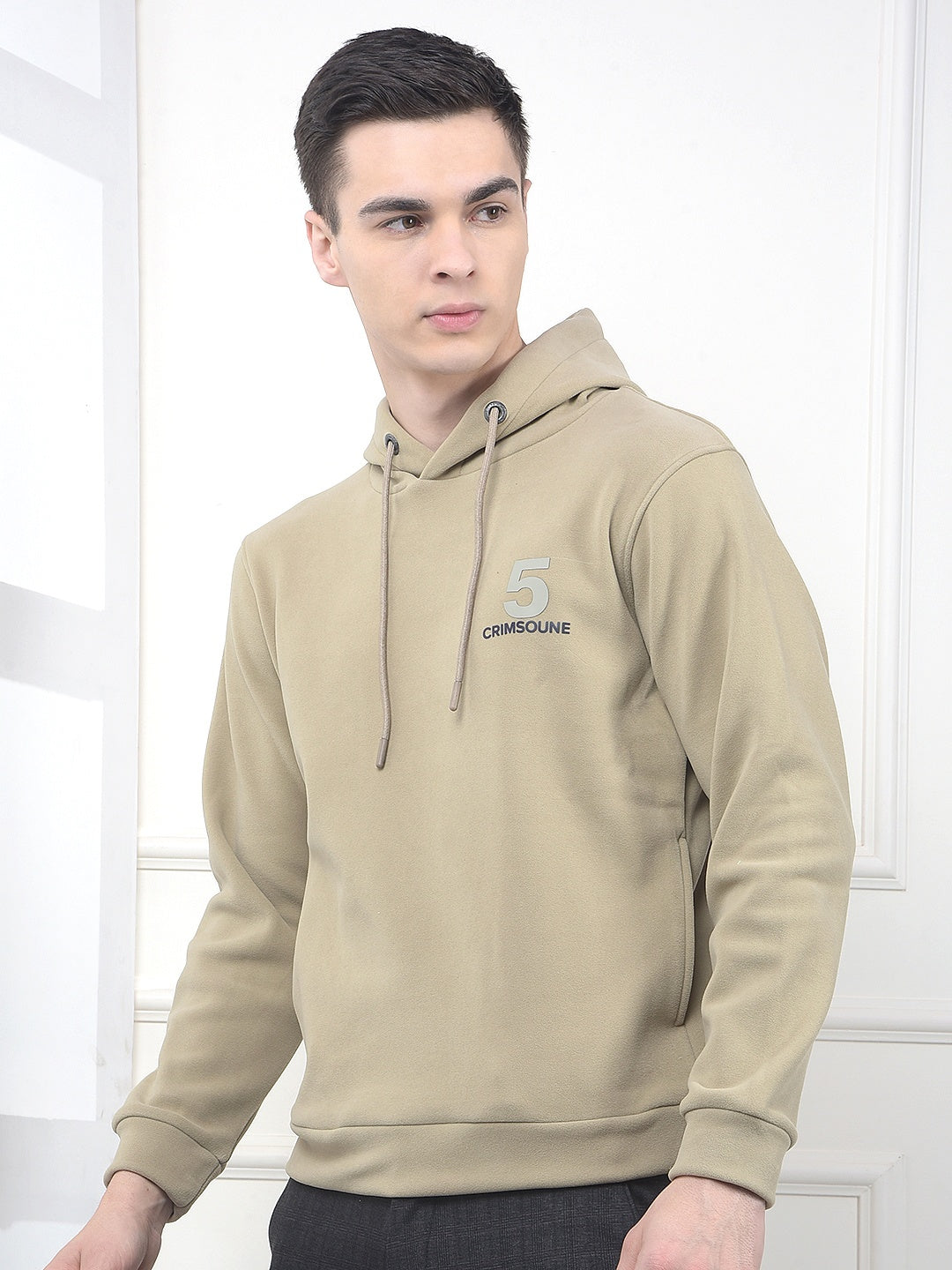 Beige Graphic Print Hooded Neck Sweatshirt