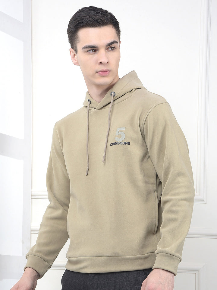 Beige Graphic Print Hooded Neck Sweatshirt