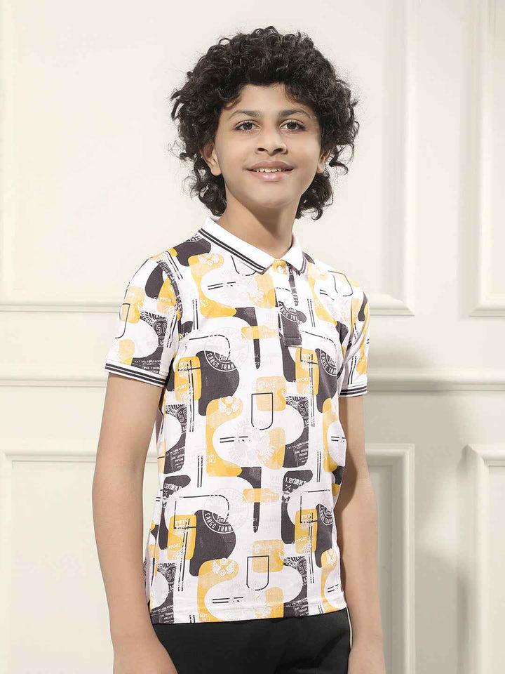 Mustard Graphic Print Polo Neck T-Shirt