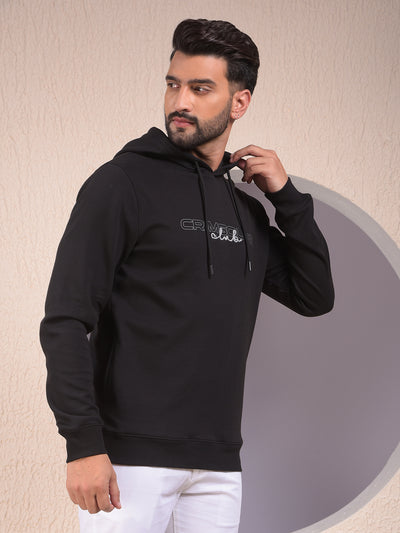Black Embroidered Hooded Neck Sweatshirt