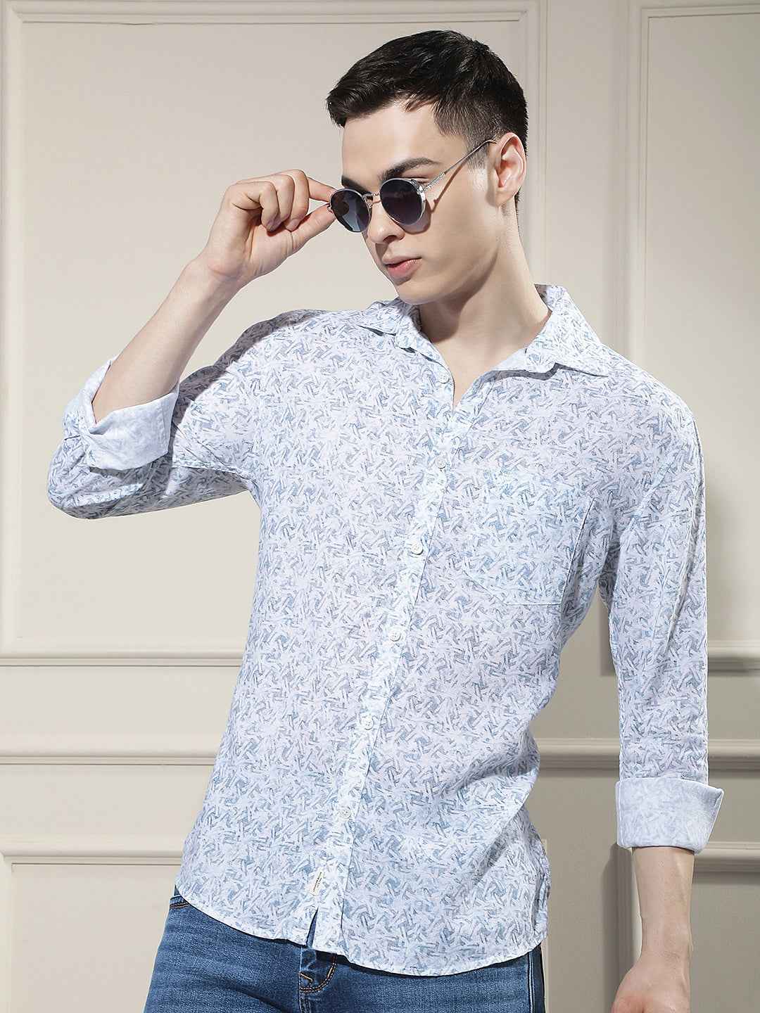 Blue Printed Linen Shirt