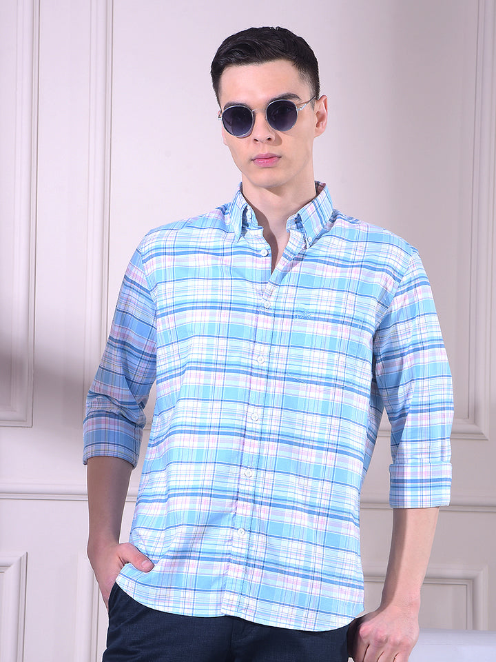 Blue Checked 100% Cotton Shirt