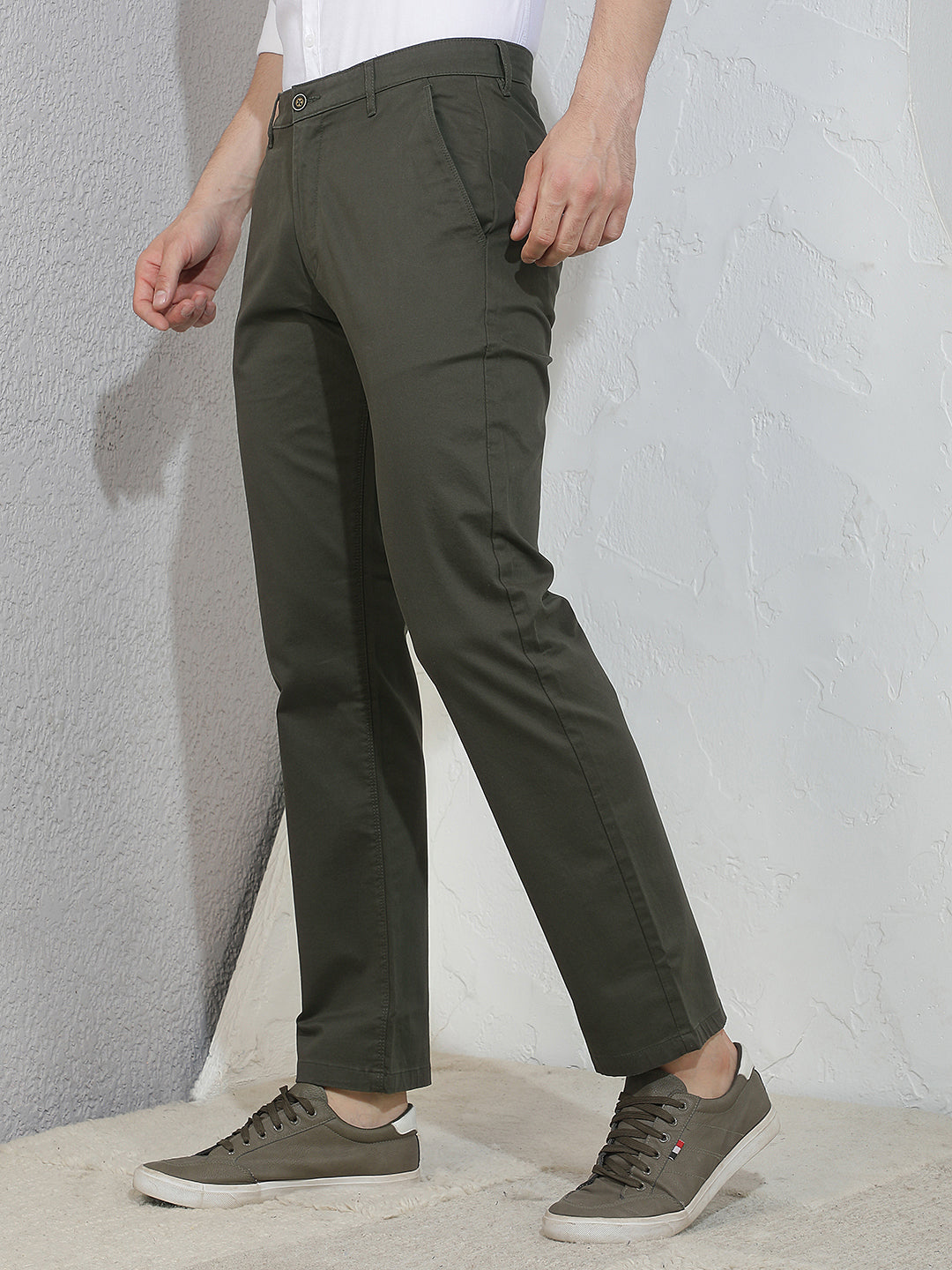Refined Deep Olive Straight Trousers