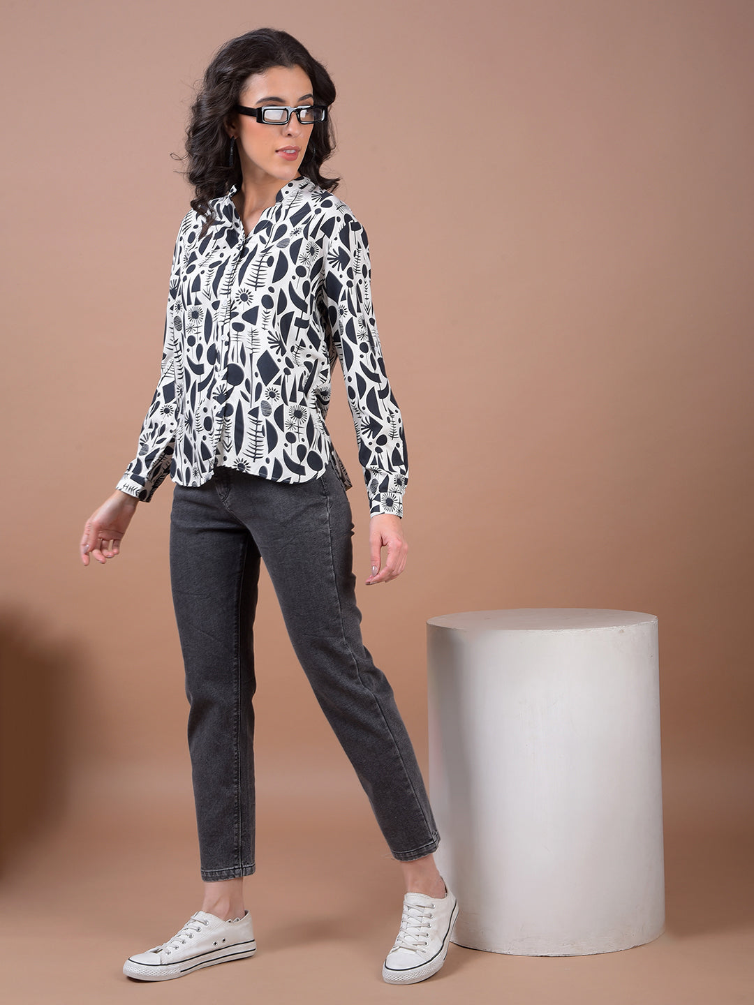 Black Printed V-Neck Shirt