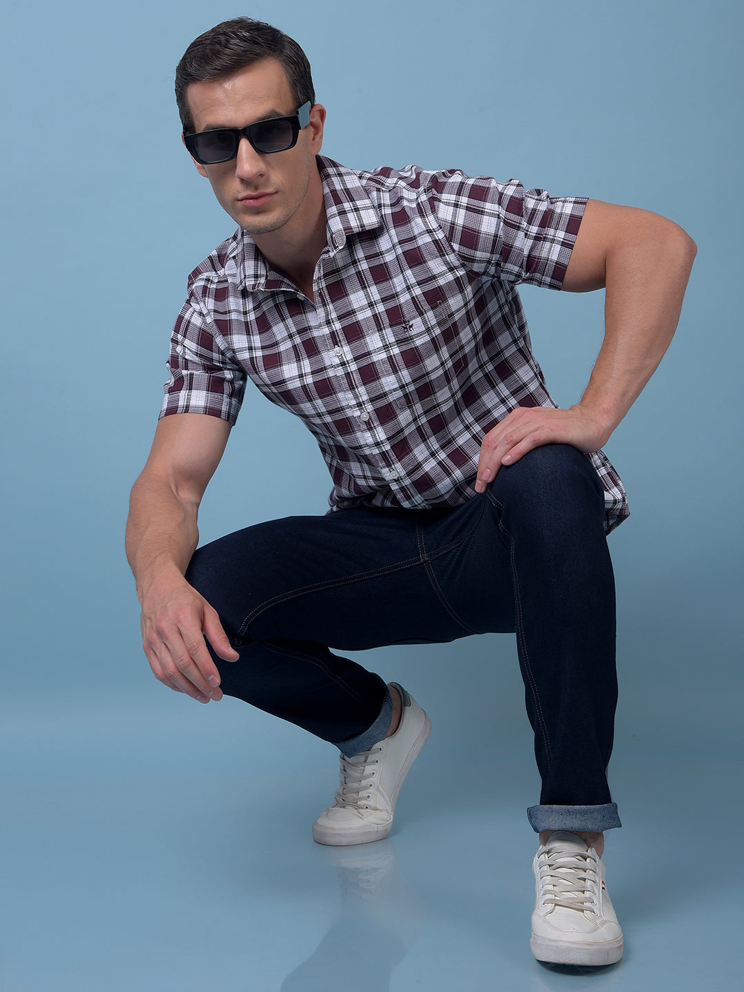 Maroon Checked 100% Cotton Shirt